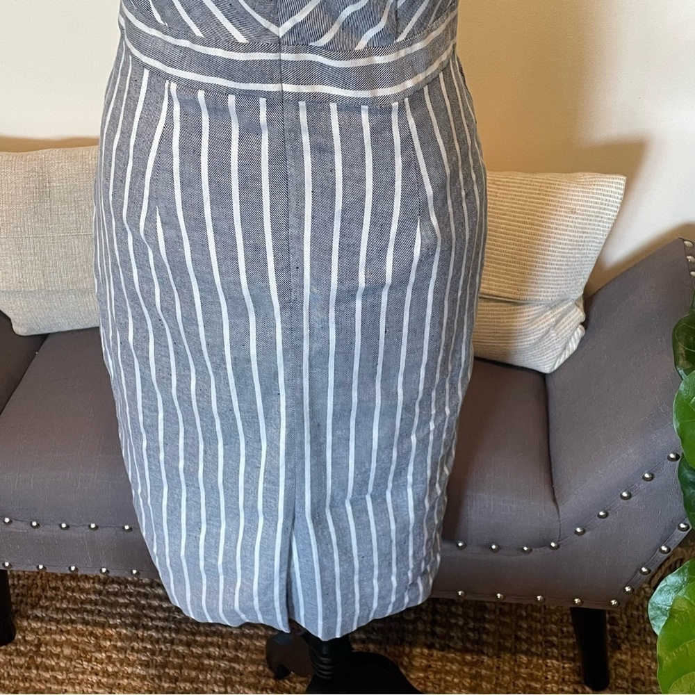 Banana Republic Dress Gray White Striped Linen Sleeveless Dress Women's Size 4 - Picture 9 of 9